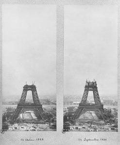 1888年8月14日と9月14日のパリ、エッフェル塔の建設の2つのビュー 作： French Photographer